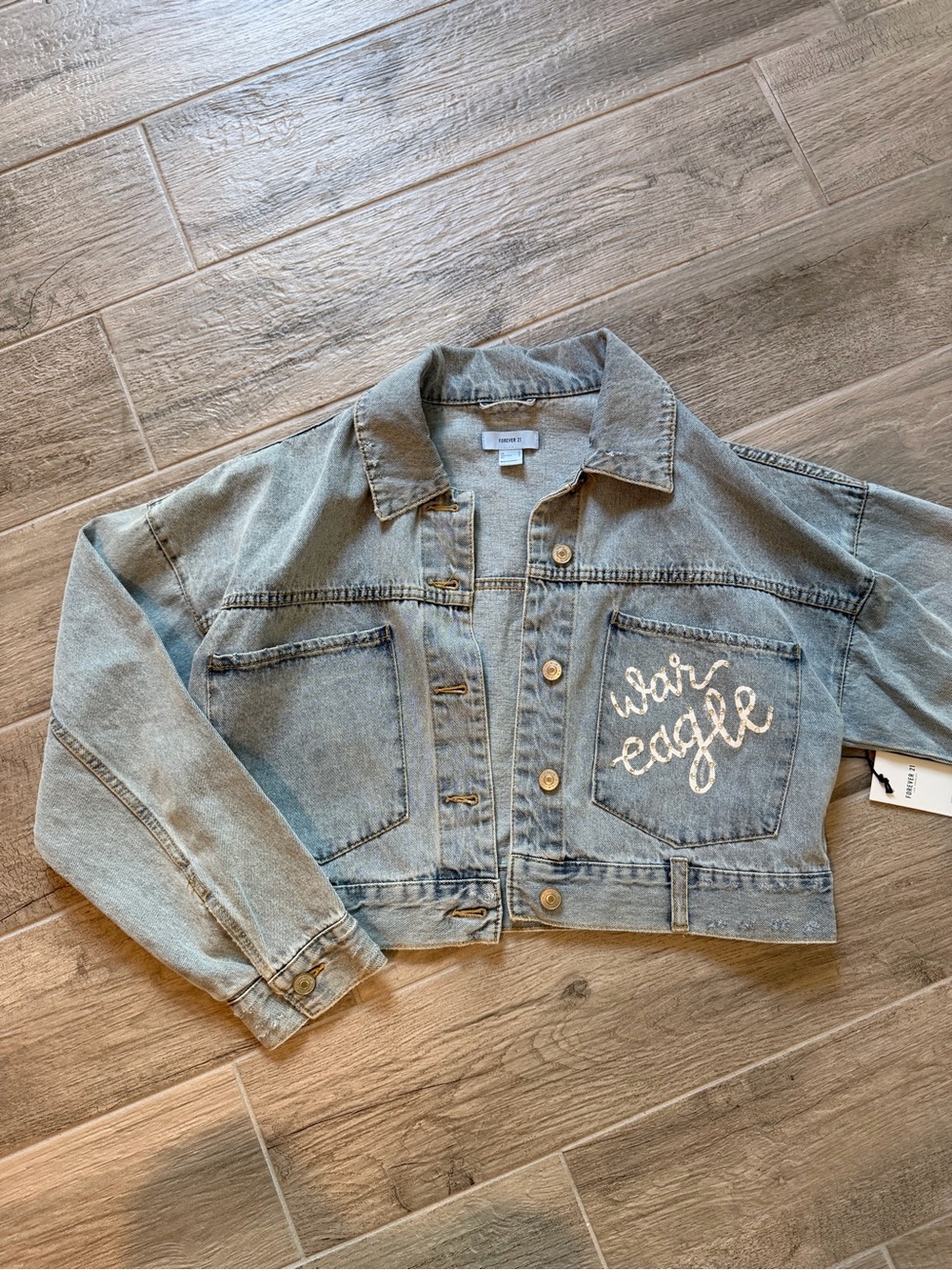 Custom Auburn university game-day Light Blue CroppedDenim Jacket - hand painted